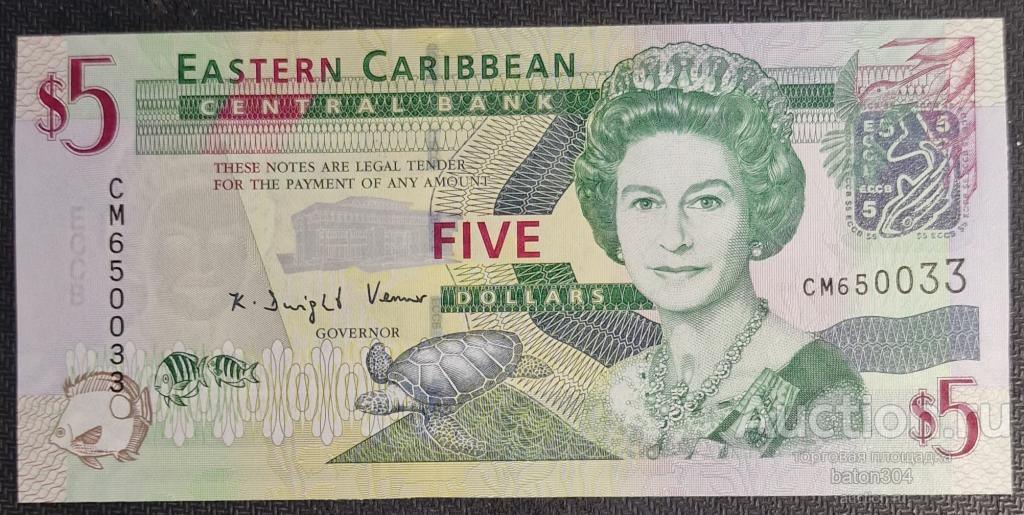 Восточные Карибы 5 долларов 2008 г. UNC.