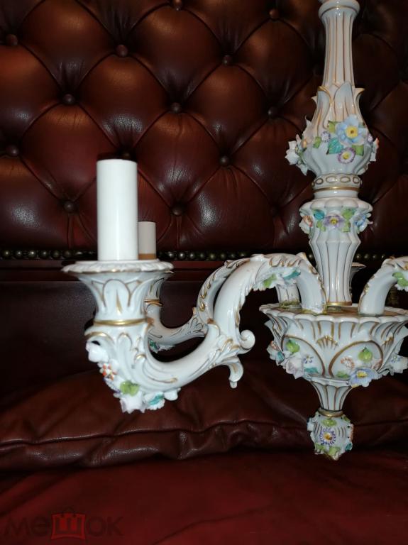 Люстра цветы фарфор CAPODIMONTE Италия редкая модель 5 ламп