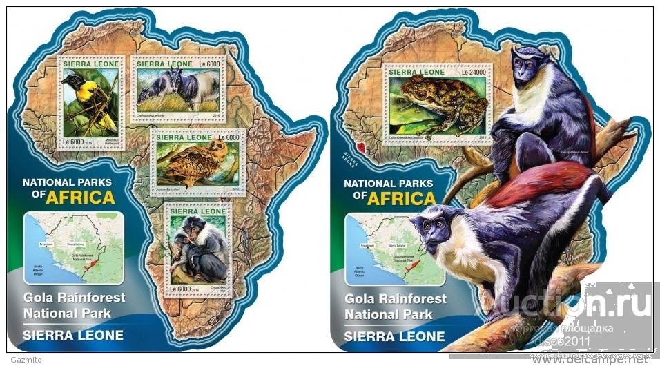 Сьерра-Леоне 2016 Обезьяны Птицы Лягушки. Национальные парки. Фауна Африки к/боген+бл**