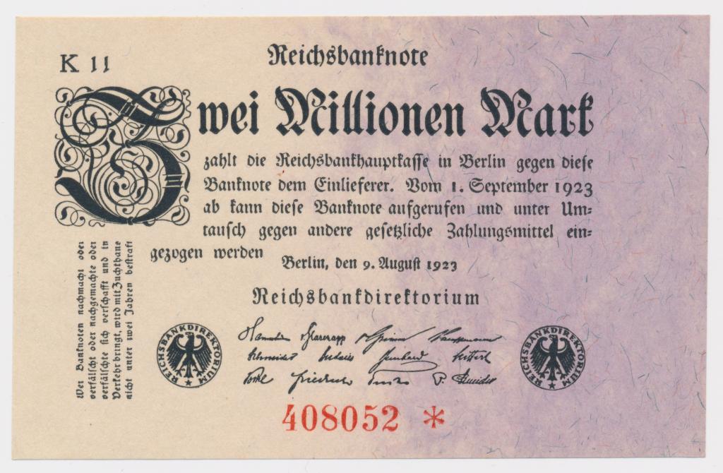 Германия 2000000 2 млн марок 09.08.1923 Р103 UNC