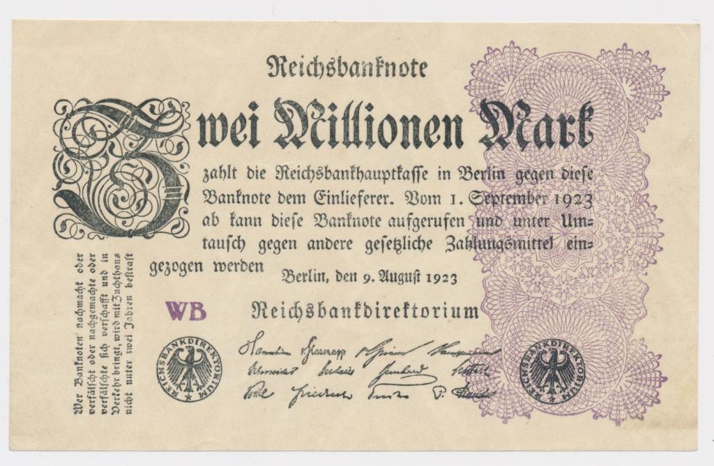 Германия 2000000 2 млн марок 09.08.1923 Р104 UNC-