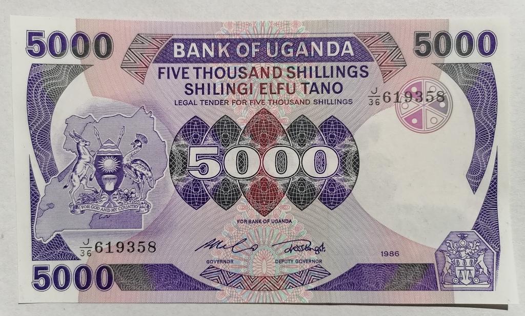 Уганда 5000 шиллингов 1986 г. P#24b UNC