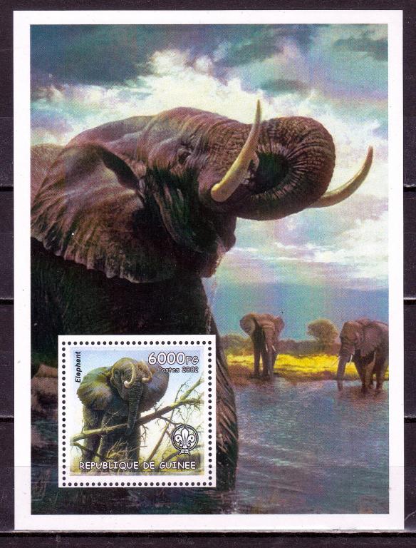 Марки Республика Гвинея 2002 г. Слоны Блок MNH OG ** Фауна