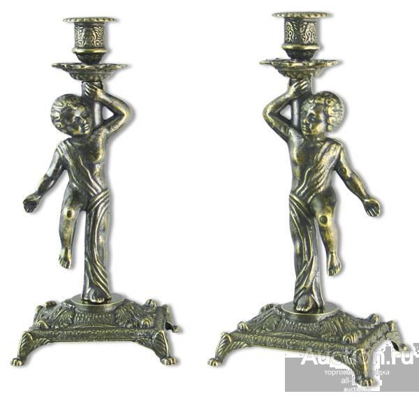 Подсвечник на одну свечу КУПИДОН, антик AL-82-109-ANT