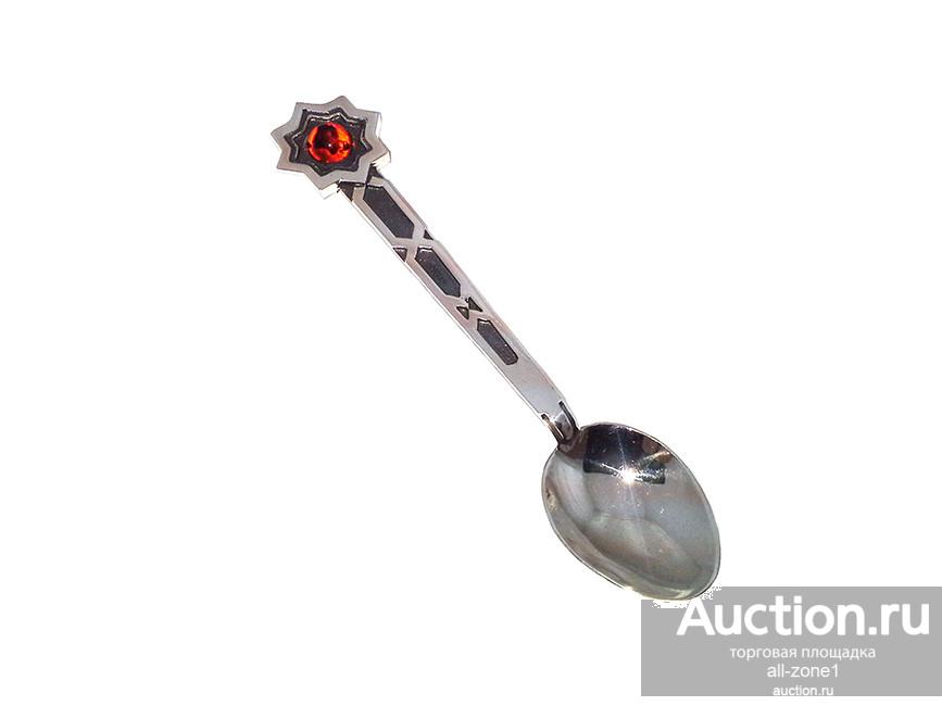 Ложечка серебряная с янтарем AZ-003a