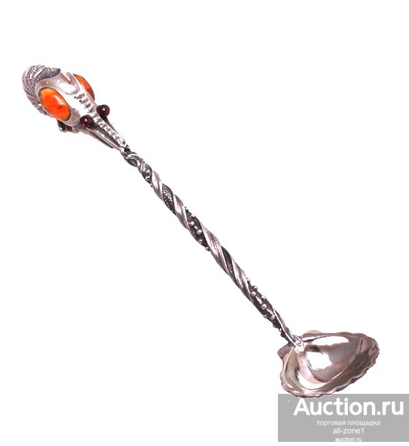 Серебряная ложка с янтарем КРЕВЕТКА AZ-14-krvt