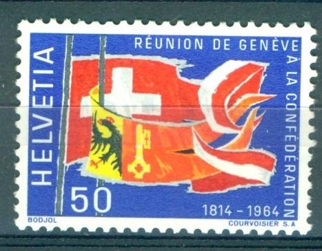 Швейцария 1964 г. 150-летие возвращения Женевы в конфедерацию  Флаг, Герб негашеная**