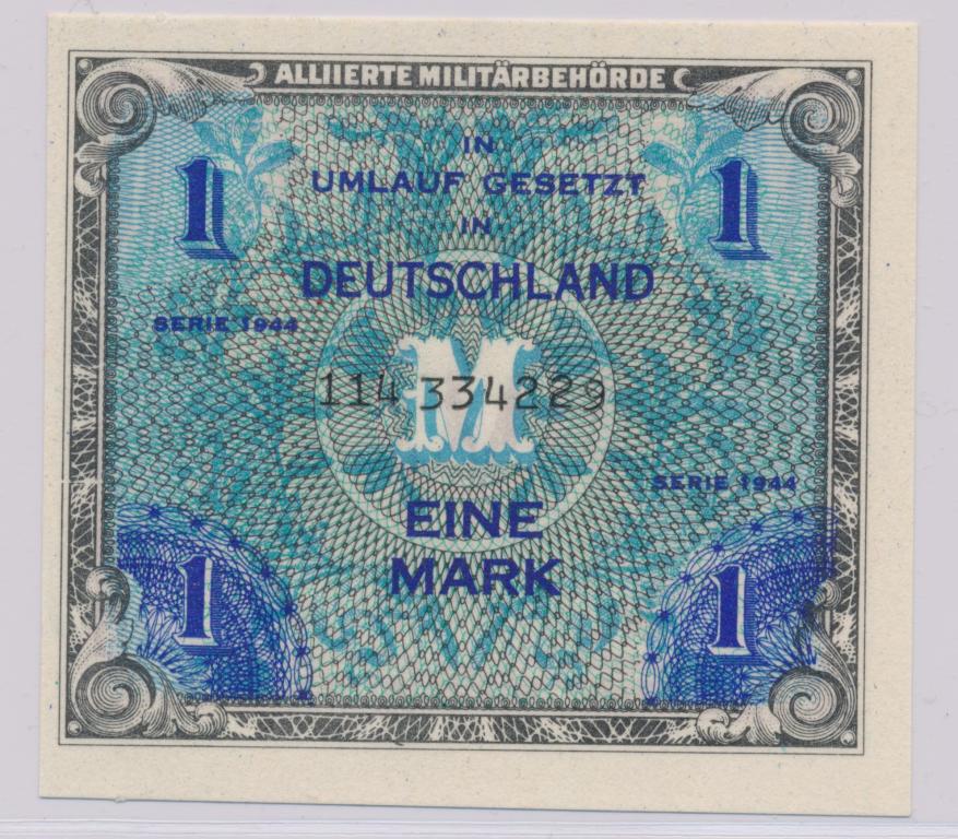 Германия 1 марка 1944 оккупация союзники Р192b (9-значный номер без F) UNC