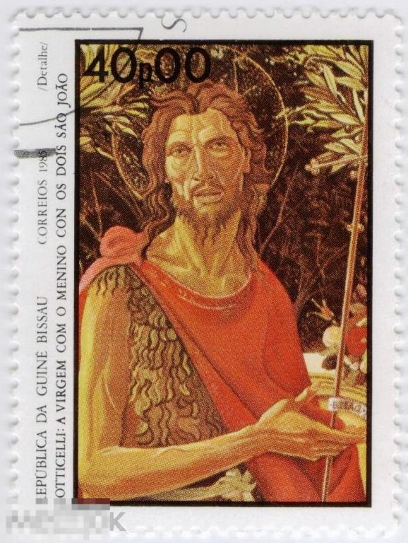 Гвинея-Бисау 1985 Сандро Боттичелли Картина Смерть Иоанна Крестителя Живопись История Религия 