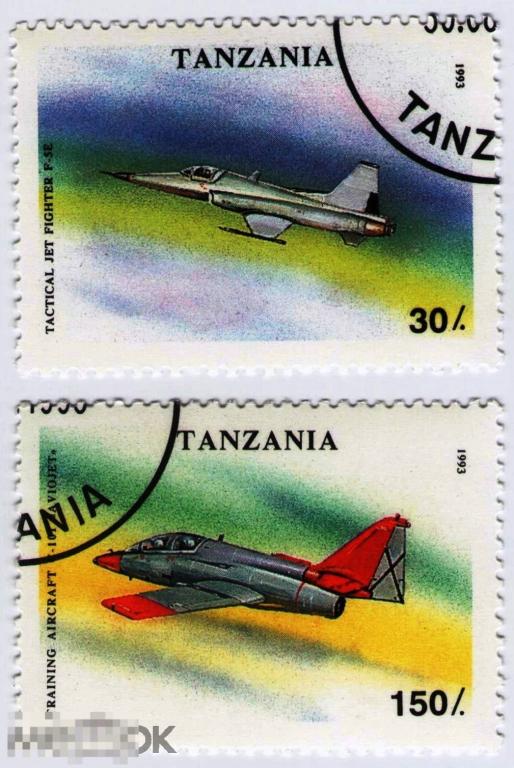 ТАНЗАНИЯ 1993 Истребители Военные самолеты Техника Боевая авиация - 2 марки из серии 