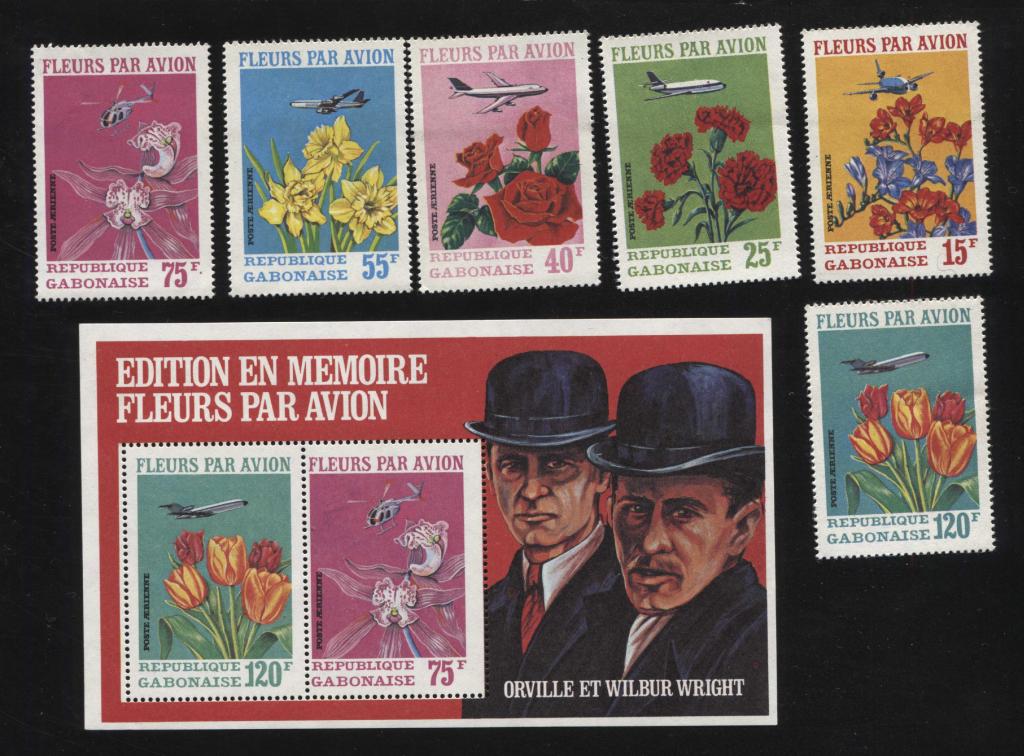 Габон 1971 Авиапочта Цветы по воздуху самолеты ** MNH флора