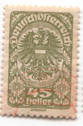 1919 Австрия Стандарт орел 45геллеров   .гаш