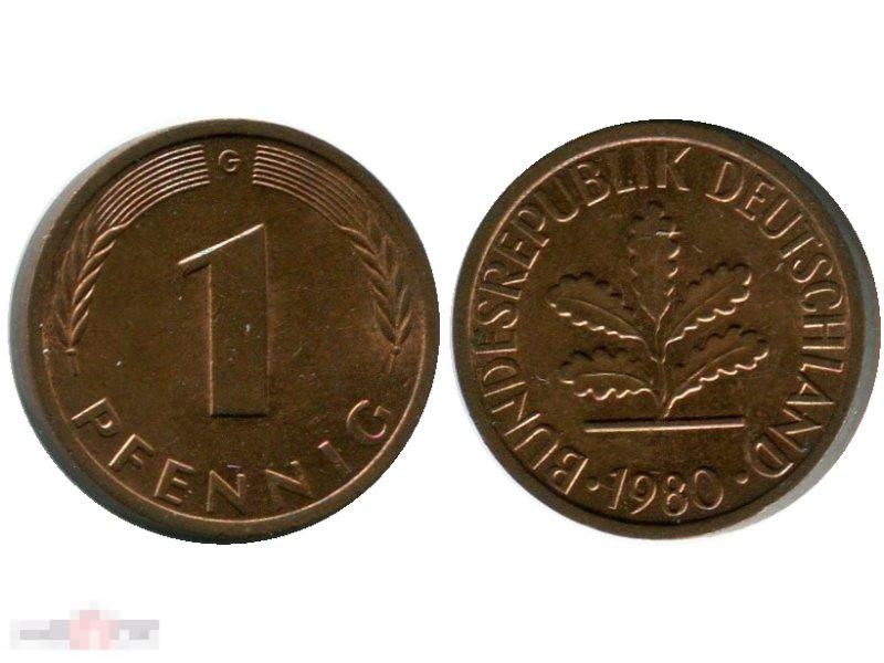 1 пфенниг Германии 1980 г. (G) 