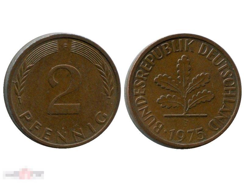 2 пфеннига Германии 1975 г. (F) 