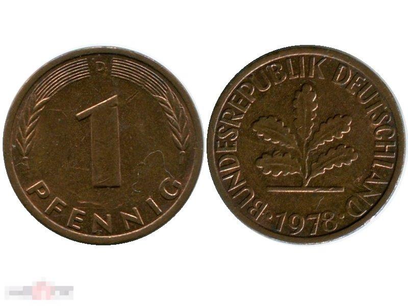 1 пфенниг Германии 1978 г. (D) 