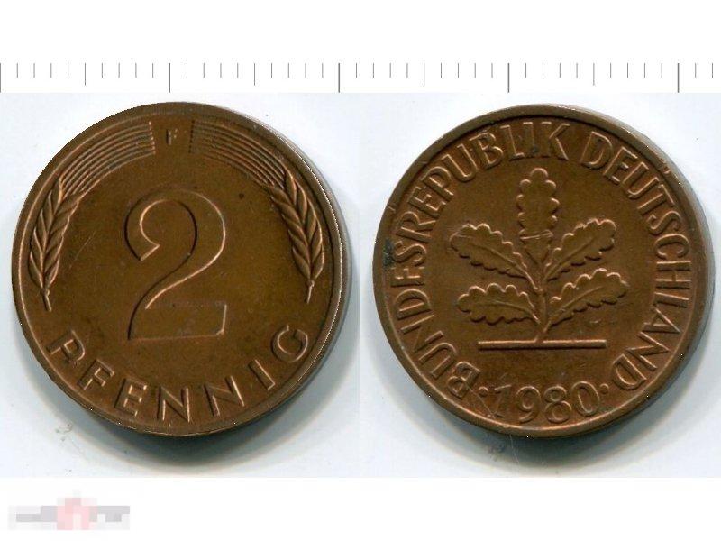 2 пфеннига Германии 1980 г. (F) 