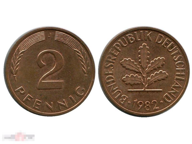 2 пфеннига Германии 1982 г. (J) 