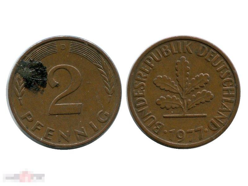 2 пфеннига Германии 1977 г. D 