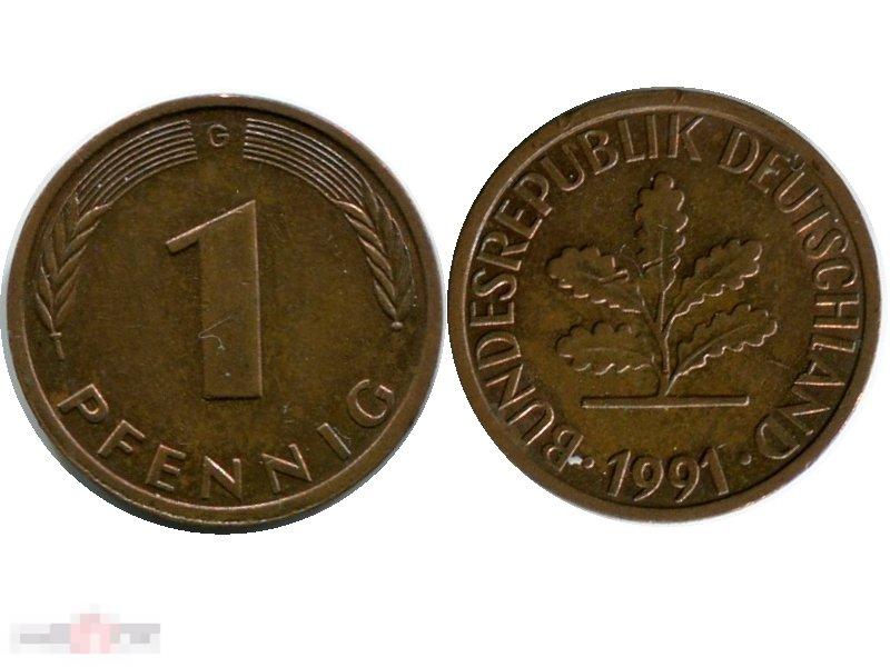 1 пфенниг Германии 1991 г. (G) 