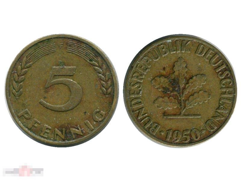 5 пфеннигов Германии 1950 г. (F) 