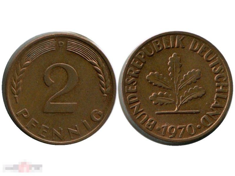 2 пфеннига Германии 1970 г. (D) 
