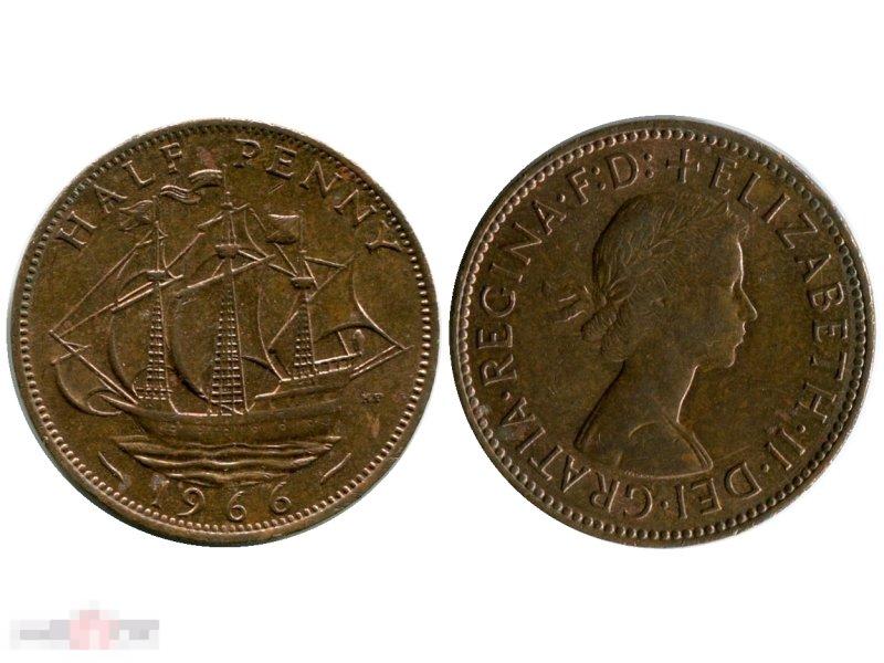 1/2 пенни Великобритании 1966 г. 
