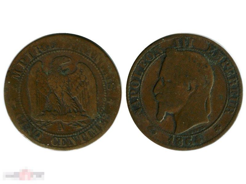 5 сантимов Франции 1864 г. 