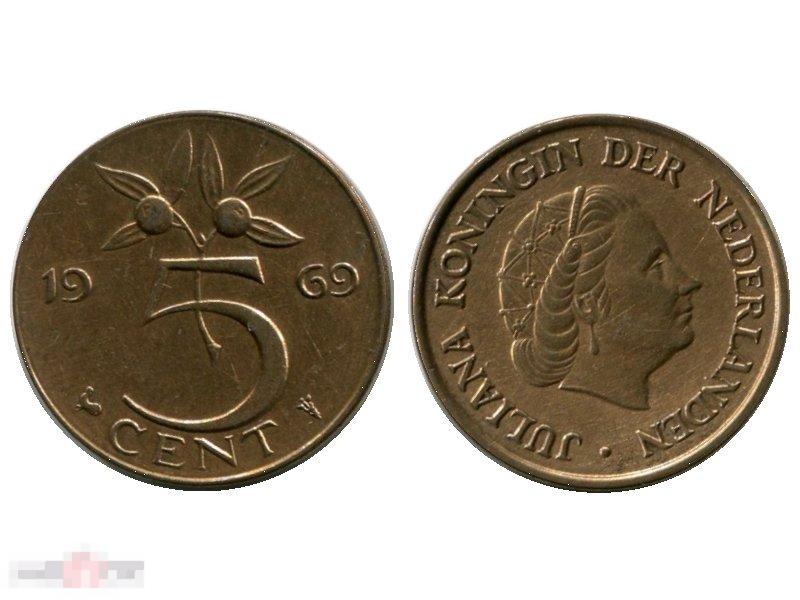 5 центов Нидерландов 1969 г. 