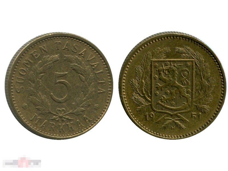 5 марок Финляндии 1951 г. 