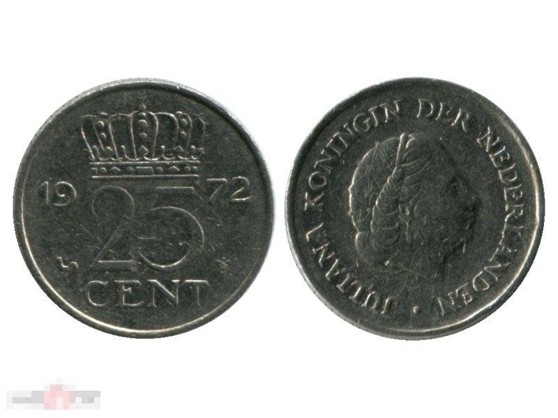 25 центов Нидерландов 1972 г. 