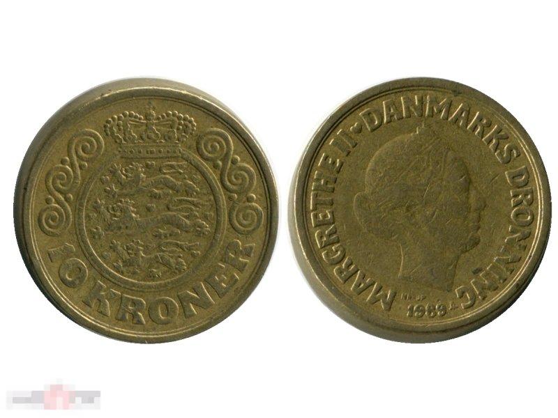 10 крон Дании 1989 г. 