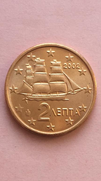 Греция 2 евро цента 2002 unc из ролла