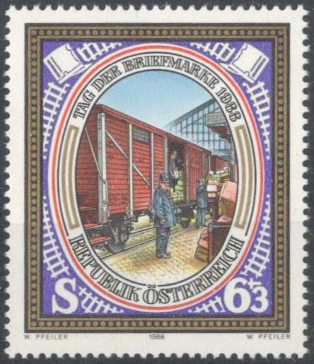 Австрия, 1988, № 1941, € 1,7, MNH, полн., день печати, почтовый жд вагон