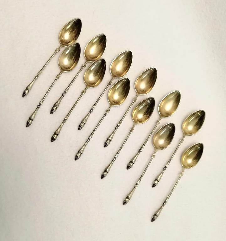 Ложки кофейные Серебро 800 проба позолота KOCH & BERGFELD Германия 19 век 10 штук