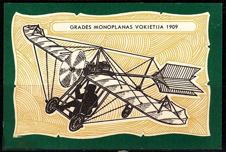 Календарик 1985 Авиация Самолеты Моноплан GRADES MONOPLANAS VOKIETIJA 1909 Литва Тираж 70 000 