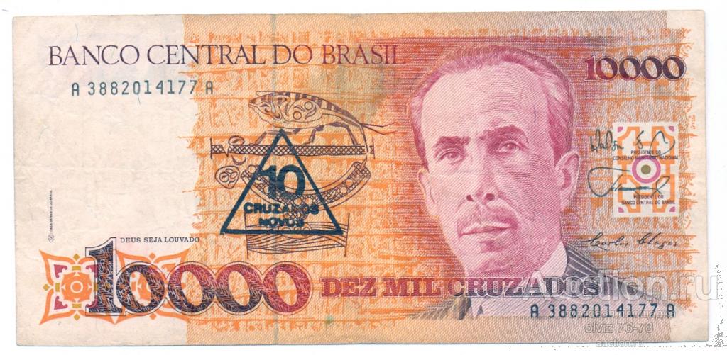 Бразилия 10000 (10) новых крузадо 1989