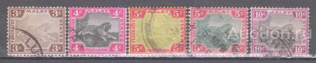 Федерация Малайских штатов 1904 тигр Mi28b,29b,30a,30c32a