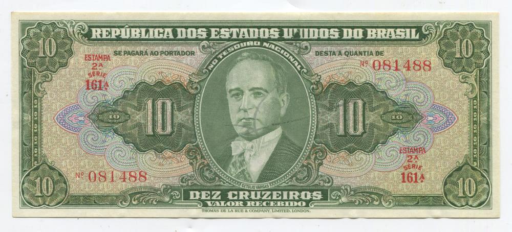 БРАЗИЛИЯ 10 КРУЗЕЙРО ND(1950) VF