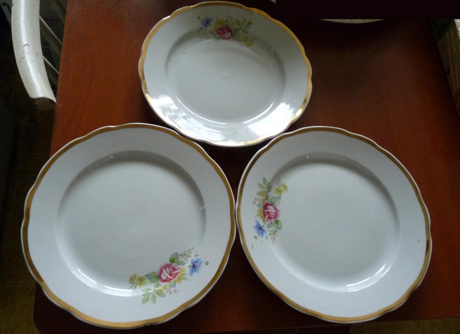 Тарелки цветы роза большие сервировочные Дулево СССР 3 шт