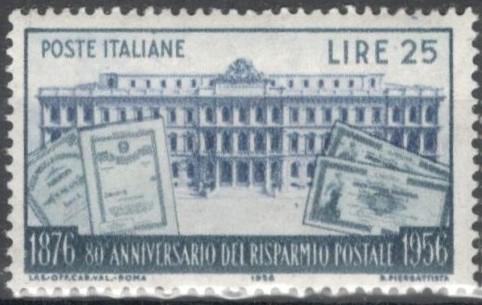 Италия, 1956, № 978, € 0,3, MNH, полн., 80-летие почтово-сберегательных касс