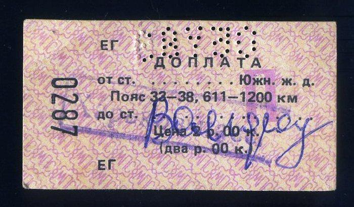 Билет Южная железная дорога Харьков-Волгоград - 1990 год № 0287 - Украина СССР​