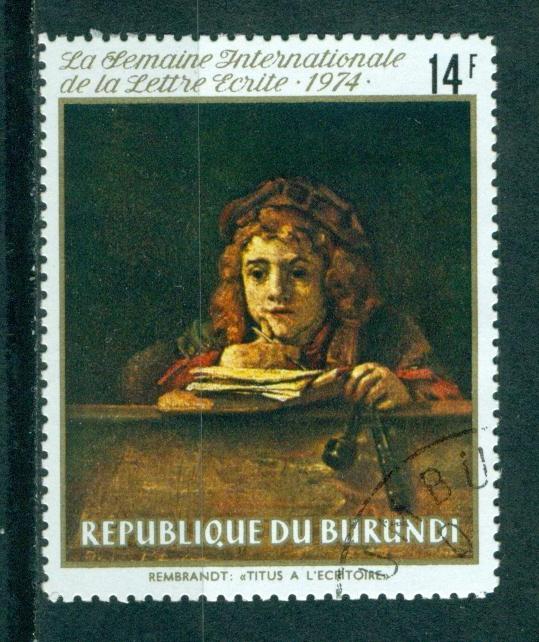 Марки.  Бурунди  1975.  РАСПРОДАЖА.  Живопись.  РАЗНОБОЙ.  Художник  Рембрандт.  1  марка.  Гашёная.