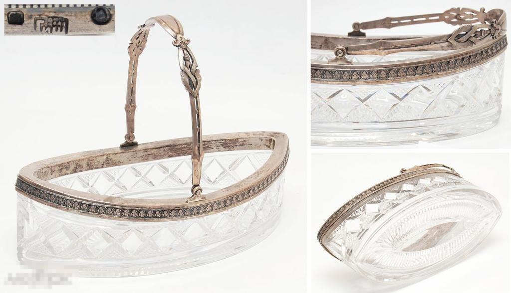 Серебро Ваза серебро 84 пр, хрусталь Россия 1908-1917