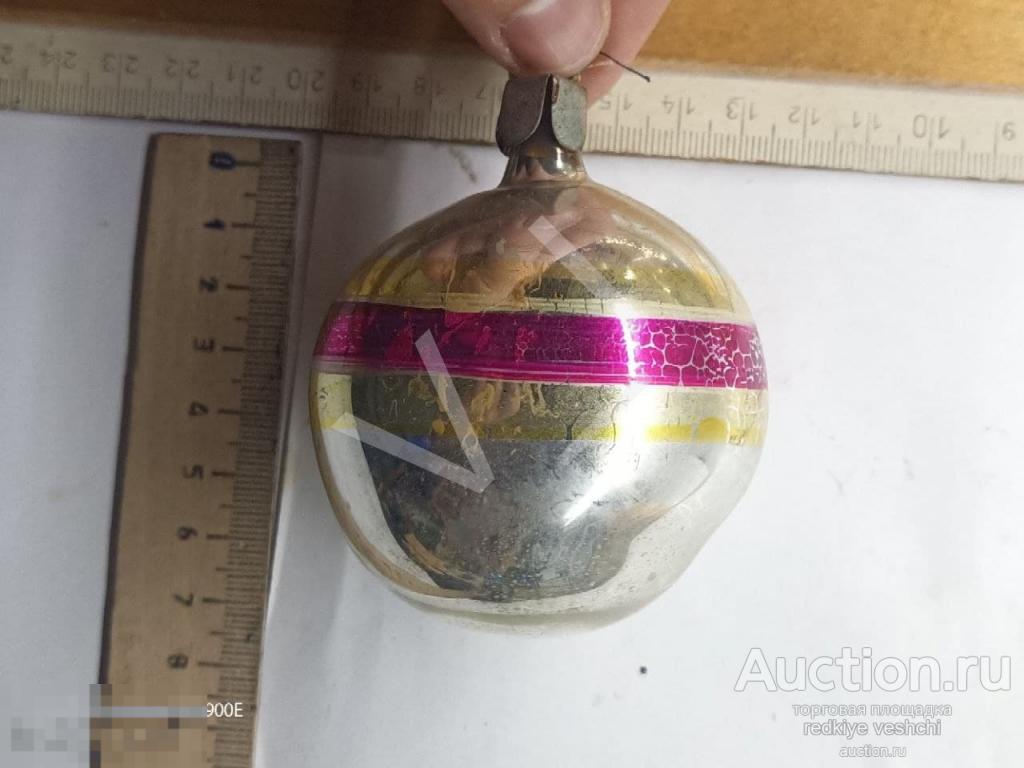 - Елочная игрушка шар узор глинка стекло СССР (КЁИ№29) 