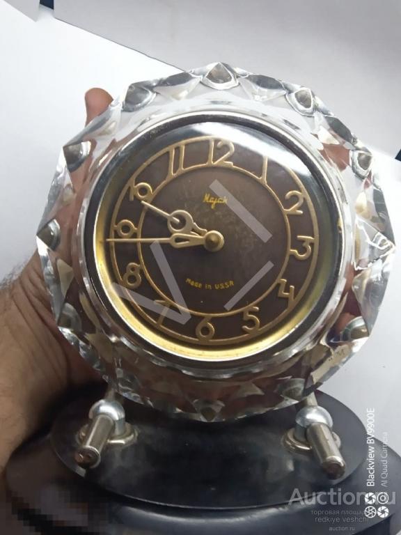 * Настольные каминные механические часы МАЯК в хрустале карболит винтаж СССР (ЗАЛ) 
