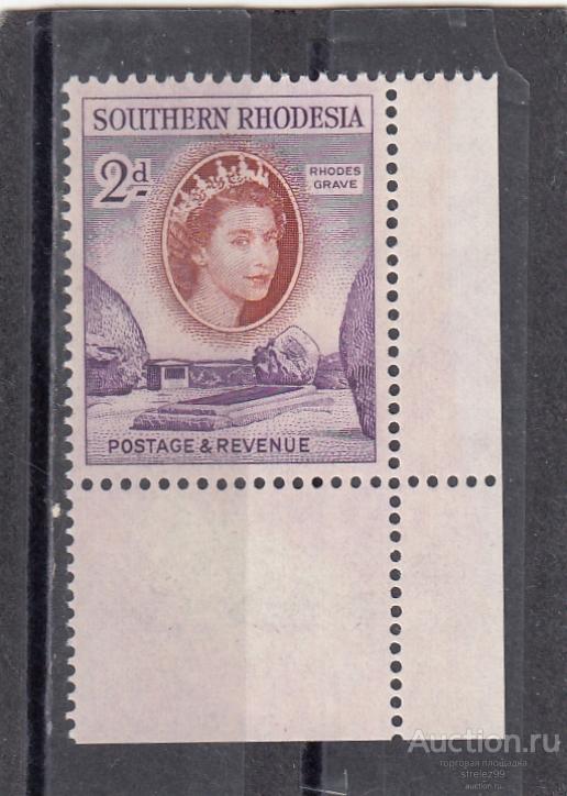 SOUTHERN RHODESIA  РОДЕЗИЯ   Королева Памятник  № 82 Угол  1953  Сост** MNH