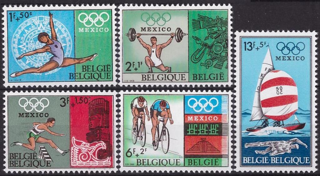 Бельгия, 1968, 1513-1517,  € 2 , MNH, полн. спорт, олимпиада Мексика 68