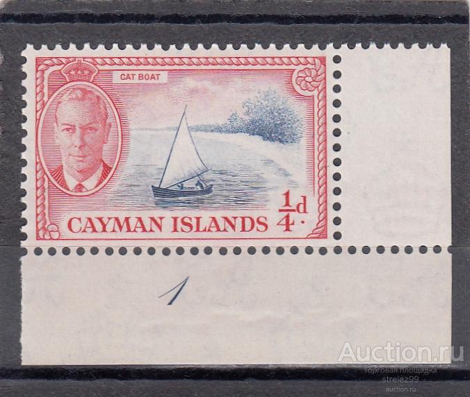 CAYMAN  ISLANDS  КАЙМАНЫ  Парус Лодка  № 123  Угол 1950 Сост** MNH
