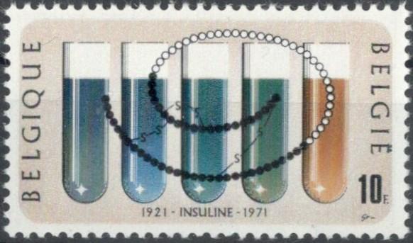 Бельгия, 1971, № 1635, € 0,6, MNH, полн.,50-летие открытия инсулина