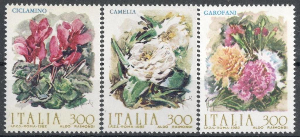 Италия, 1982, № 1795-1797, € 2,5, MNH, полн., цветы